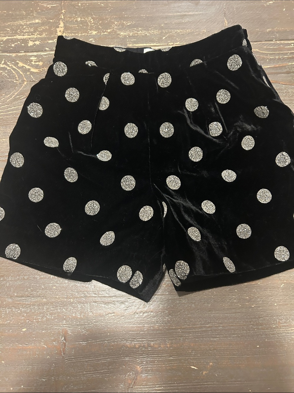 Bonpoint Black Velvet Shorts with Gold Polka Dots
